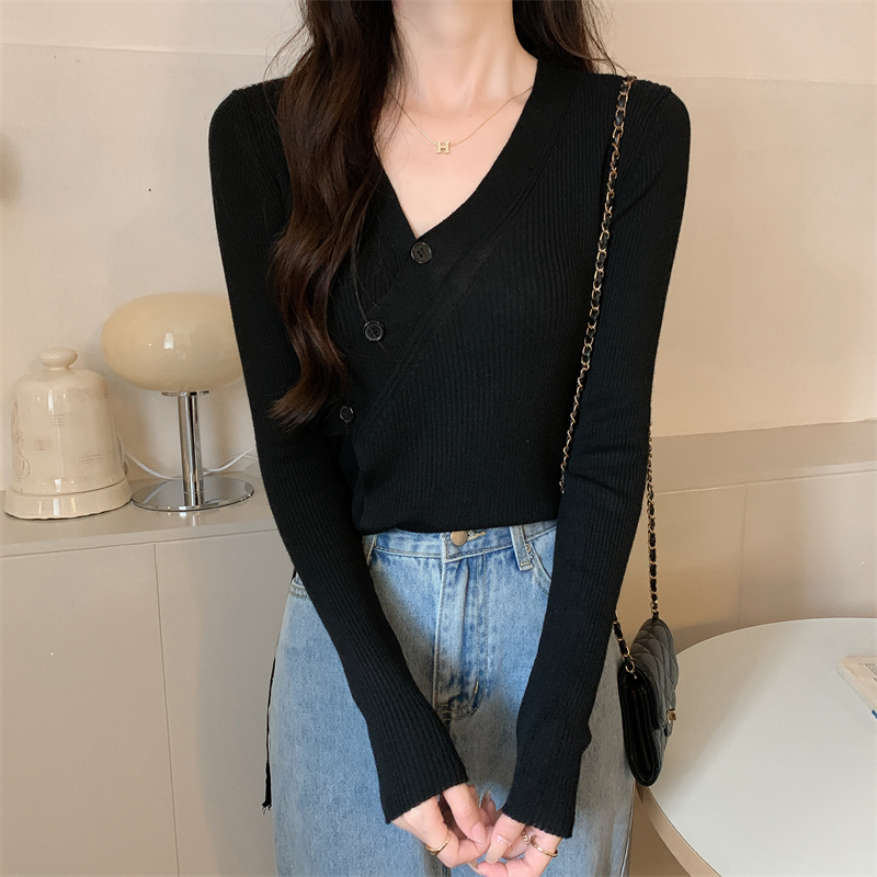 【Elegant】Long Sleeve Button  Knit Top2136