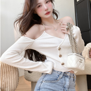 【Elegant】 Off-the-Shoulder Strapless Knitwear Tops 2143