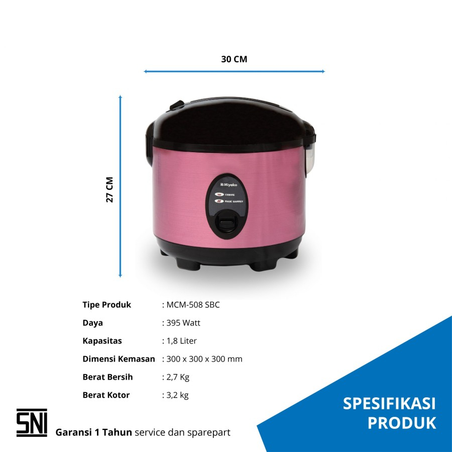 MIYAKO MCM 508 SBC - Magic Com MCM 508 SBC 1,8 Liter 3in1 / Rice Cooker Anti Lengket Nanoal - Garansi Resmi 1 Tahun