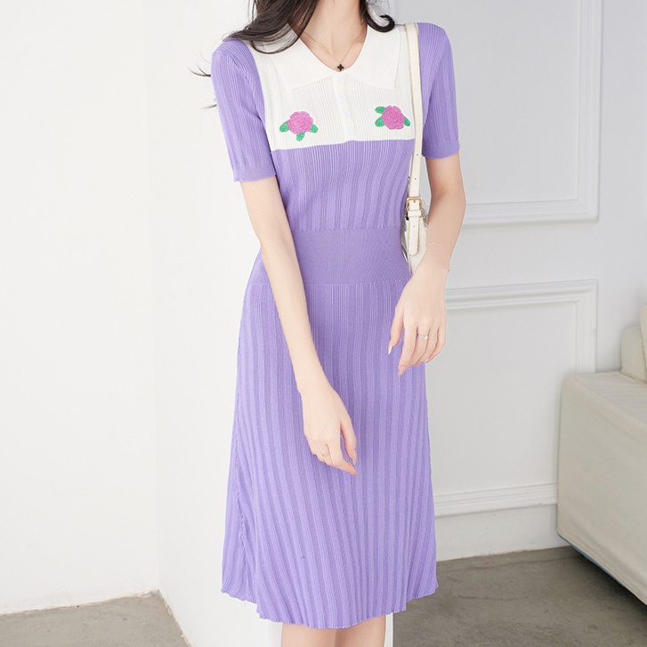 【Premium】Korean Knit Midi Dress Short Sleeves 2098