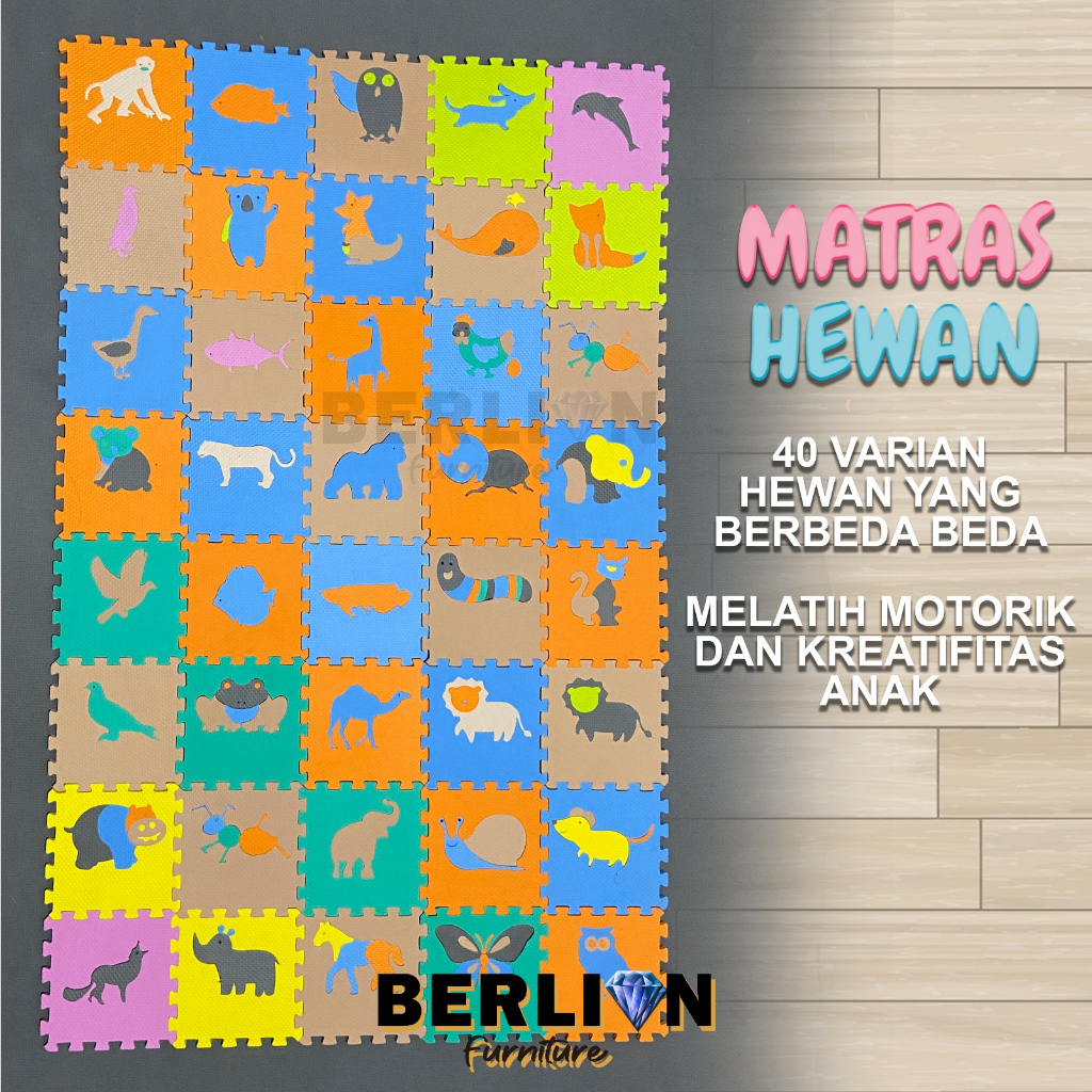 Matras Puzzle Hewan Ukuran 15x15  40 Pcs Tbl 1 Cm Mainan Edukasi / Alas Lantai / Playmat / Tikar / Karpet