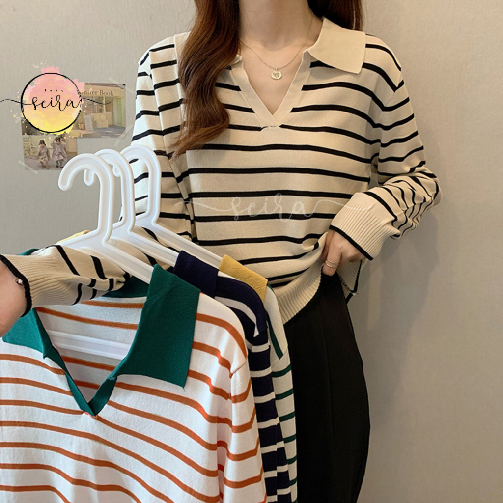 [BISA COD] Knitwear Onnie Thania Knite Blaster / Sweater Korea Bergaris / Knitwear Sweater Crop Rajut Sweater Bergaris Baju Rajut Import Crop Top Lengan Panjang