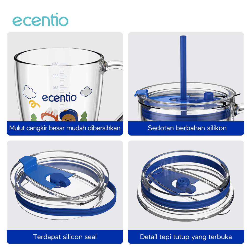 ecentio &amp; FOODI Gelas Mug kaca 370ml Tumbler Dengan Setotan Aesthetic Botol Minum