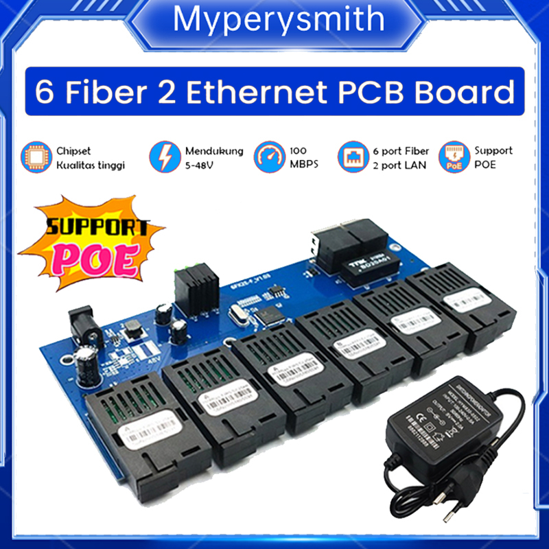 [POE] 6F2E Media Converter 6 Fo 2 Lan Htb 6 Fo 2 LanEthernet Switch Fiber Optic Pcba Board 6 Rj45 2 