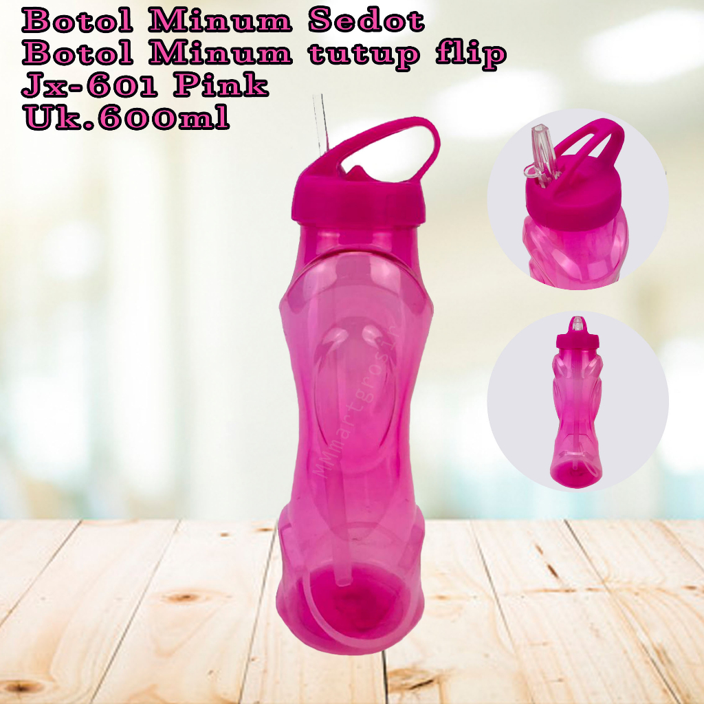 Botol Minum Sedot/Botol minum tutup flip/ Botol minum/jx-601/warna Pink/600ml
