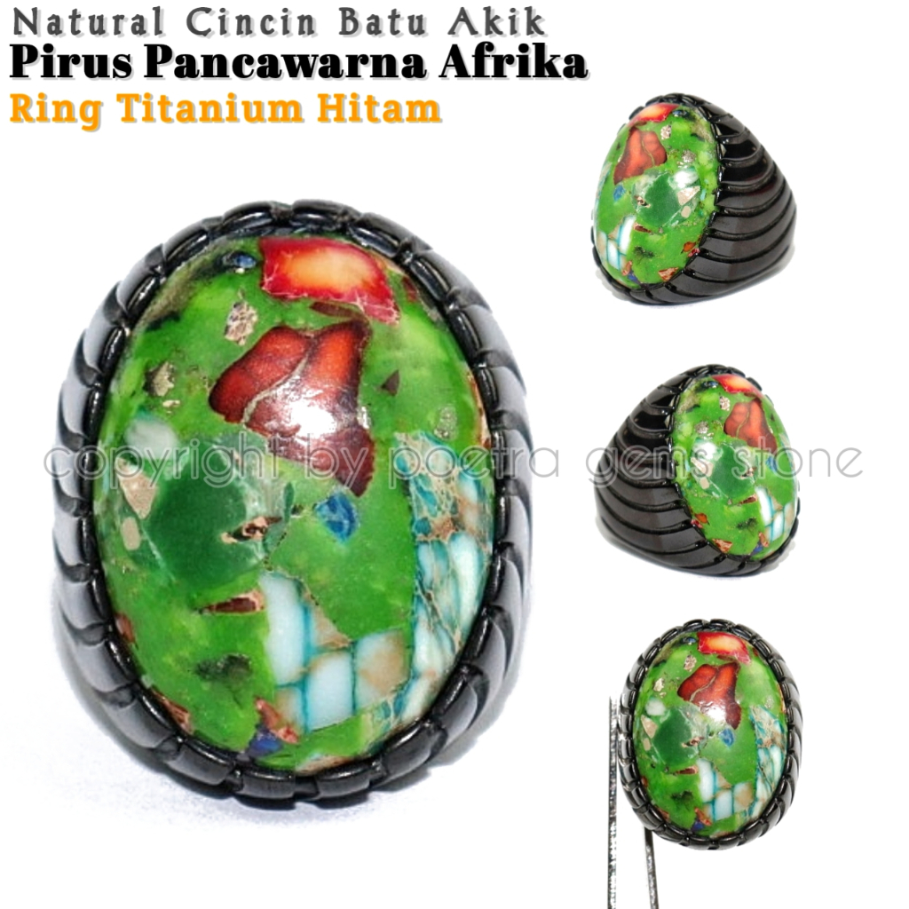 Cincin Titanium Hitam Natural Pirus Pancawarna Afrika