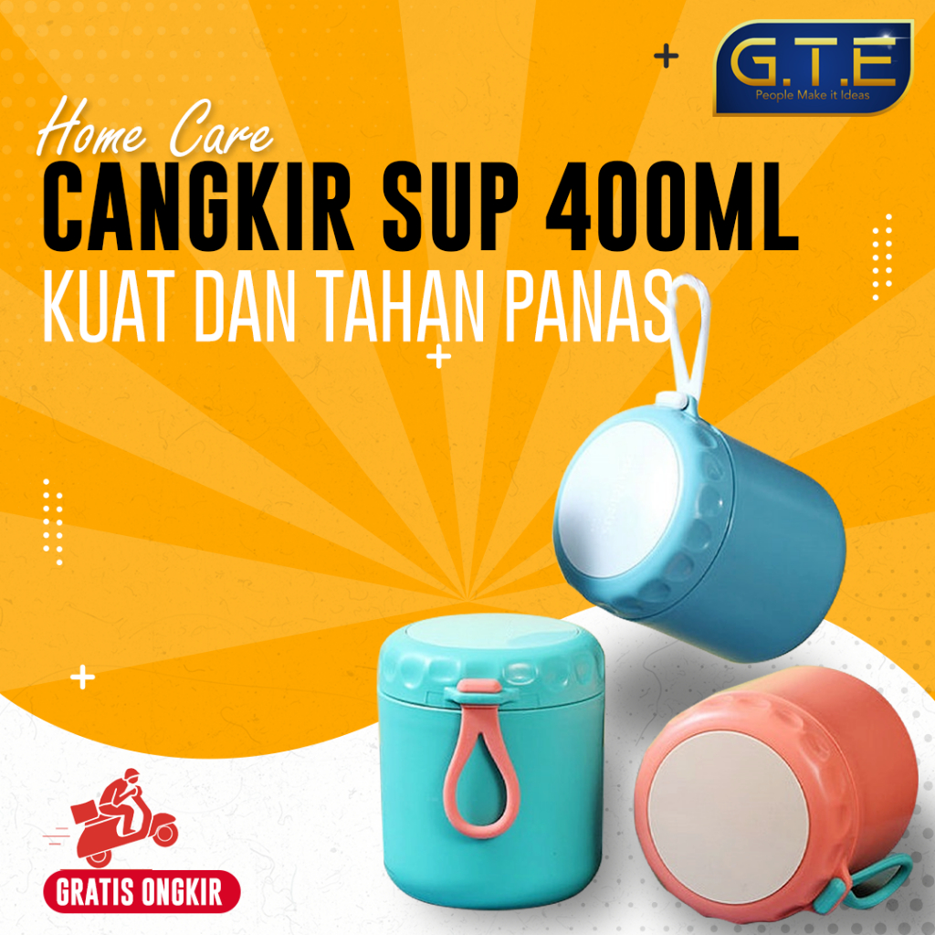 Cangkir Sup Portable Anti Tumpah / Botol Susu Sarapan Oatmeal Portable 400ml dengan Sendok