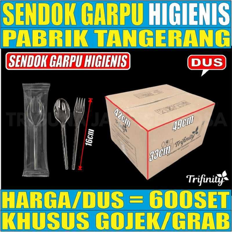 Sendok Garpu Plastik Tisu Tusuk Gigi Higienis Steril Set Bening Hitam Putih Per Dus Trifinity Gjk