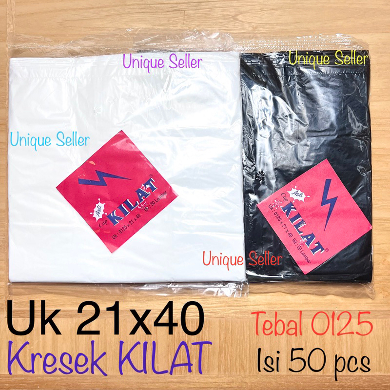 Kresek KILAT 21x40 isi 50 pcs / Kantong Kresek Uk 21 Putih Hitam / Kresek Kilat Bola Api Uk 21x40 Tebal 0125 isi 50 / Kantong Plastik Kilat Bola Api 21x40 x 0125 / Kantong Kresek Kilat Bola Api Putih Hitam 21 x 40 x 0125