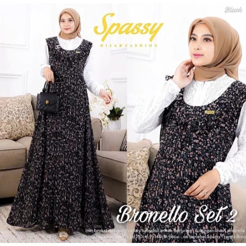 [COD] Bronello set 2 | gamis ceruty kombinasi burkat Malika GAMIS BEST SELLER