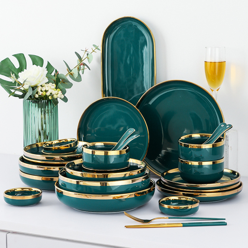 Set Piring Makan isi 18, 26, & 32pcs / Piring Makan List Gold / Piring Makan Set / Set Piring Kerami