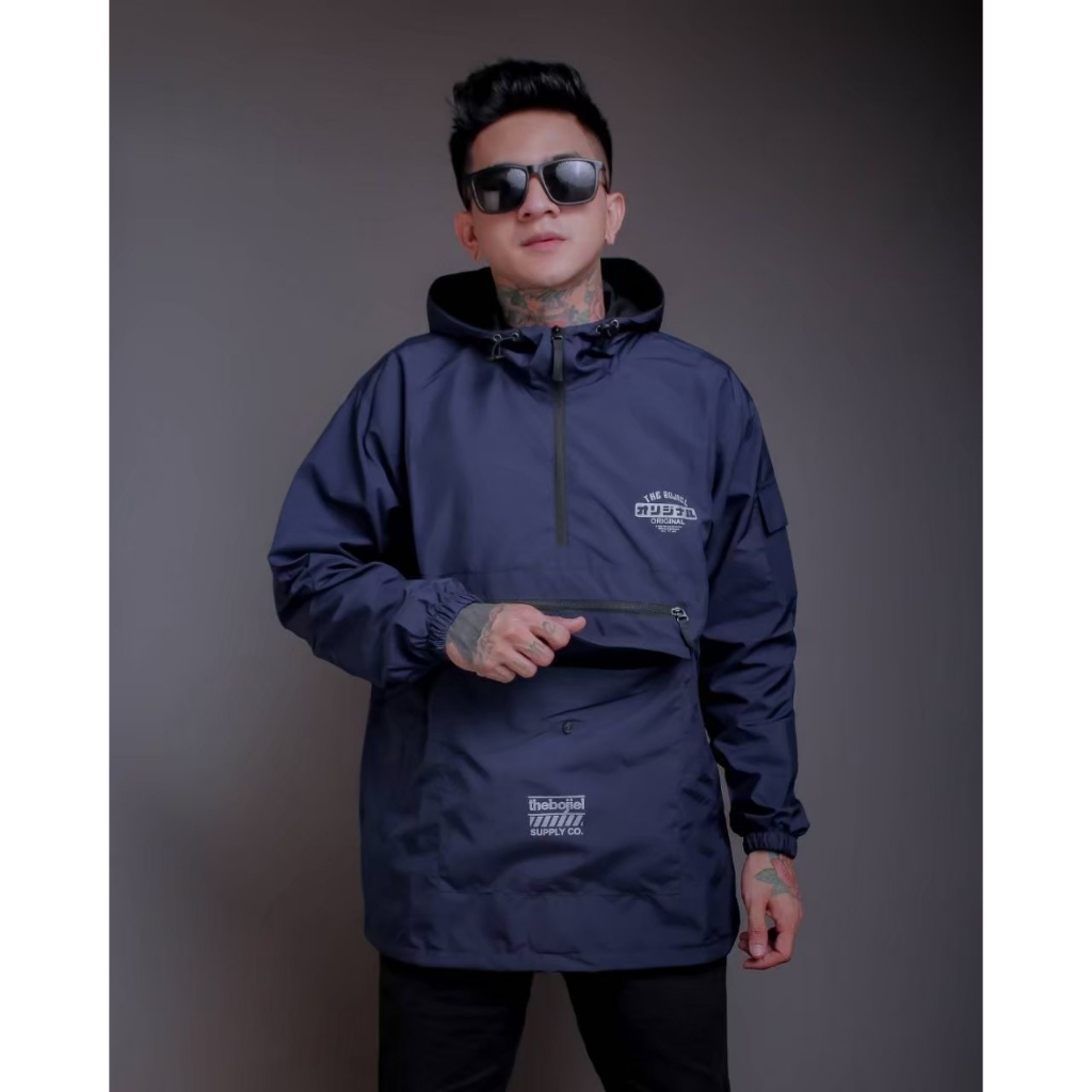 The Bojiel Biru Navy Jaket Cougle Simple Jaket Parasut Jaket Outdoor Jaket Cagoule JNK