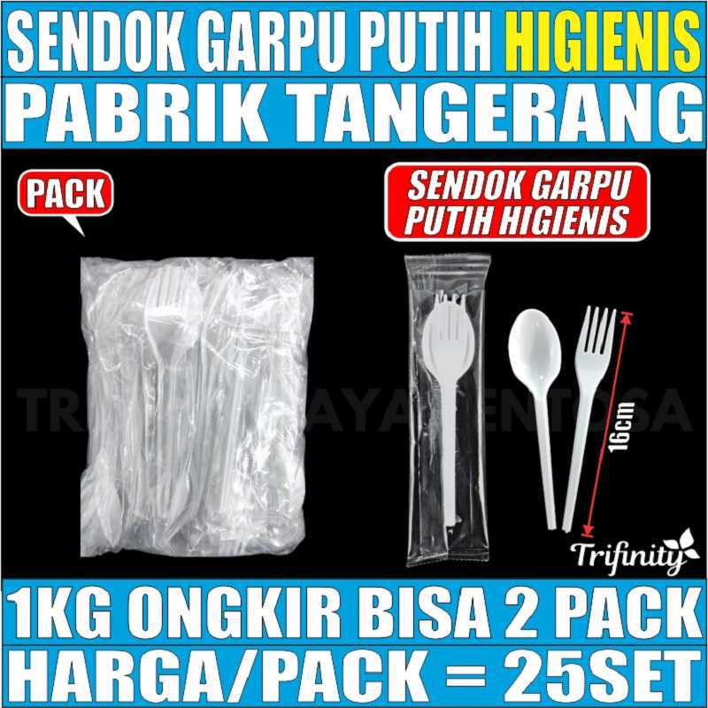 Sendok garpu plastik higienis set Putih Per Pack TRIFINITY