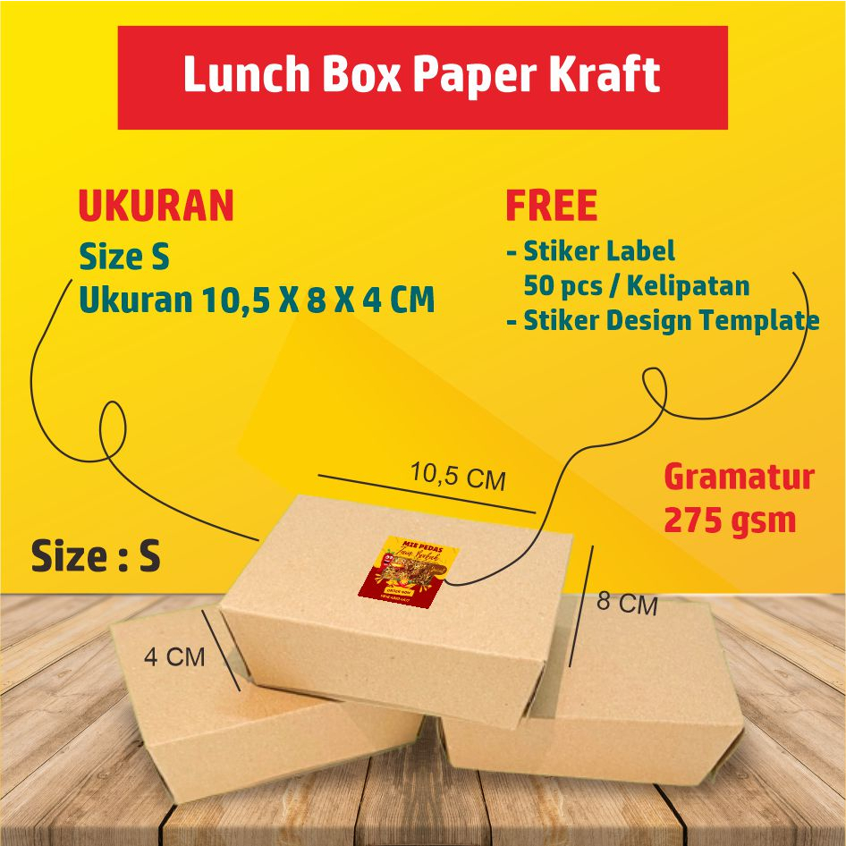 lunch box paper ukuran S box makanan paper craft full laminasi dalam