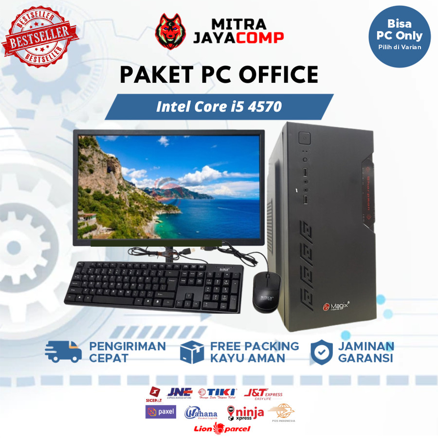 1 set pc rakitan fullset core i5 4570 ram 8gb hdd ssd + monitor 19 Inch pc office kantor sekolah admin