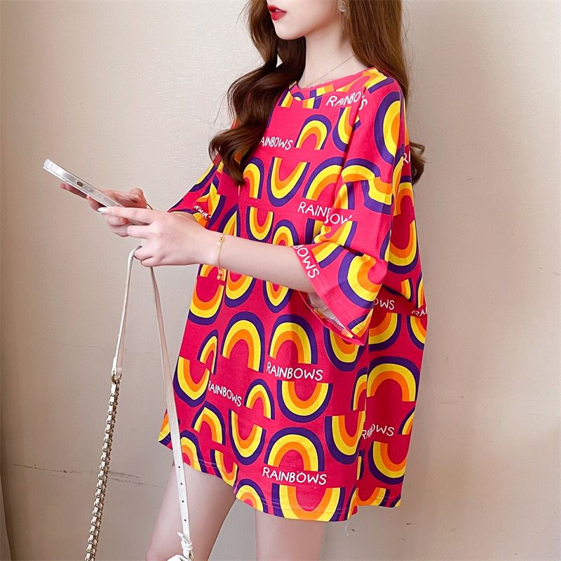 THISTLE - Oversize Tee Tshirt Wanita Model Longgar Motif Rainbow Full Print NEW