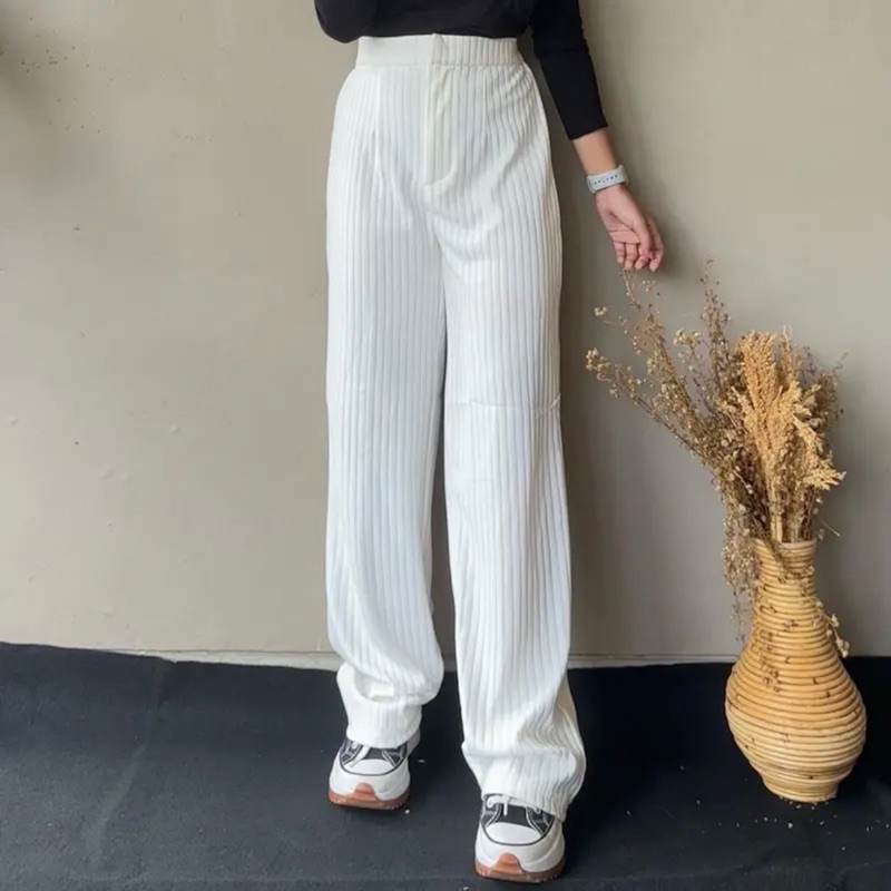 Jafa Pants - (Cirebon Cloth) Celana Kulot Knit Rib Panjang - Knit Pants - Loose Pants Highwaist Kulot Panjang Basic Strech Premium Korean - Celana Anti Kusut - Pants Ironless