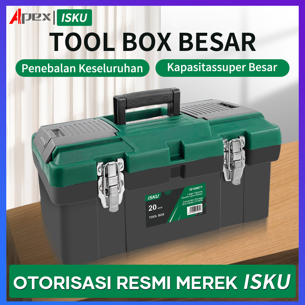 ISKU Tool box besar plastik 14 15 17 18 19 20 inch toolbox kotak perkakas besi tahan karat/kotak tempat alat bengkel/box alat perkakas tool box