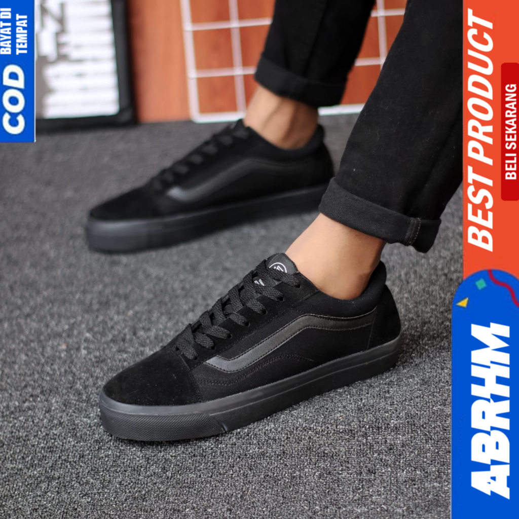 ABRHM Sepatu Ukuran Besar 38-47 Sneakers Hitam Tali Sekolah Pria