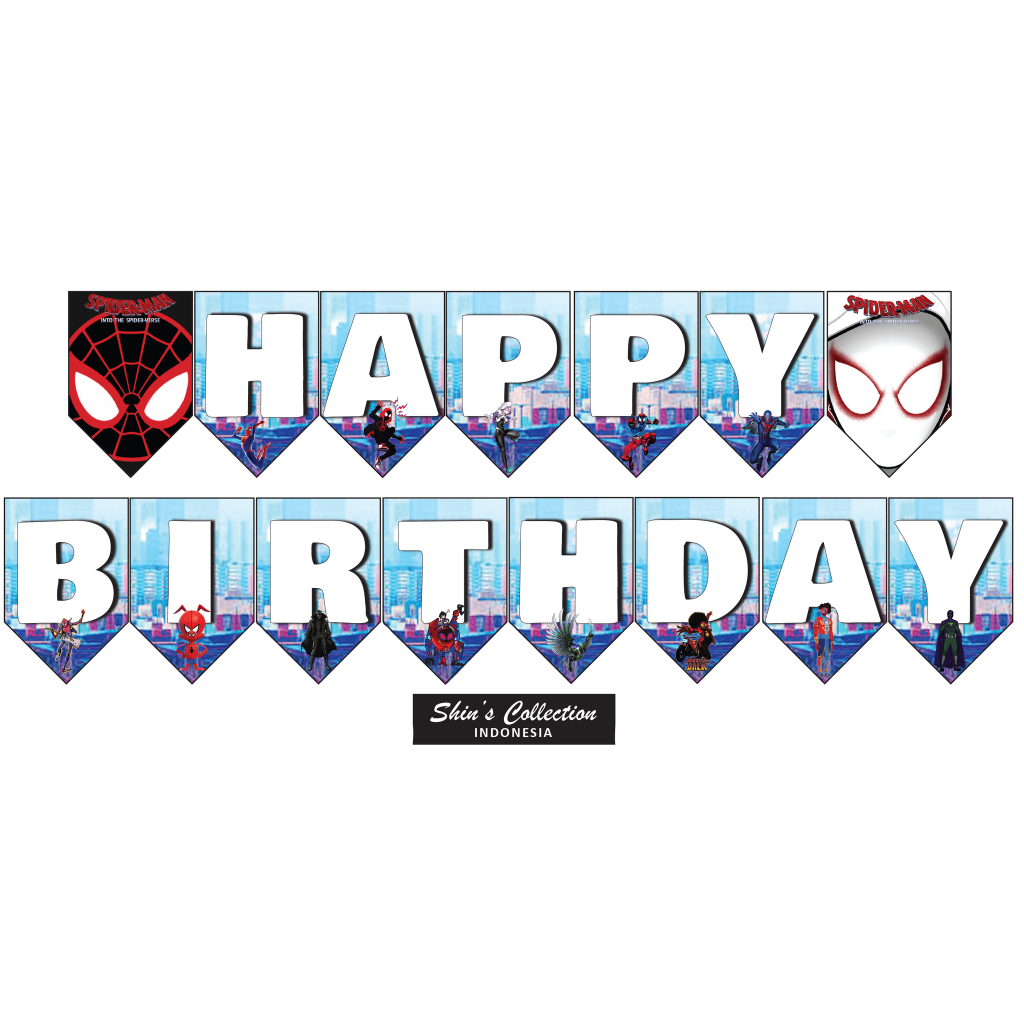 Banner happy birthday ulangtahun Spiderman Multiverse set