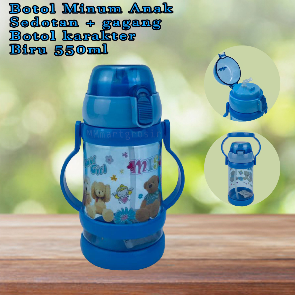 Botol Minum Anak / Botol Sedotan &amp; Gagang / Botol Karakter / 550ml