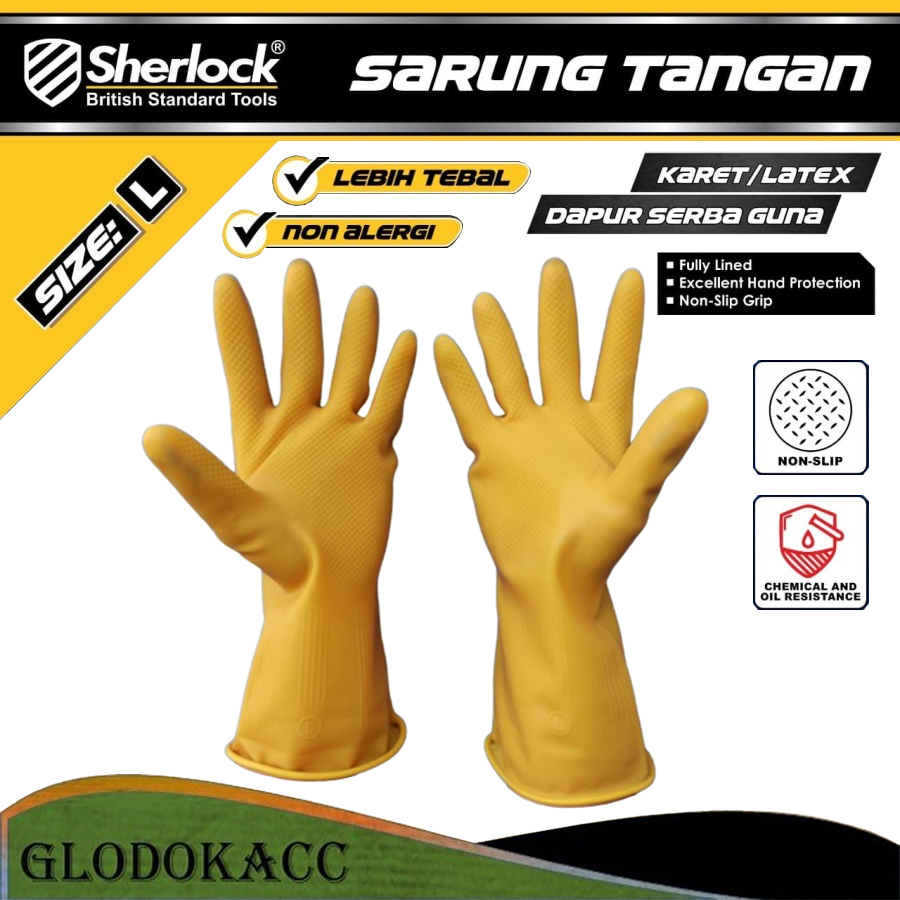 Sarung Tangan Karet Industrial Grade Premium Latex Sherlock size L (85 gram)