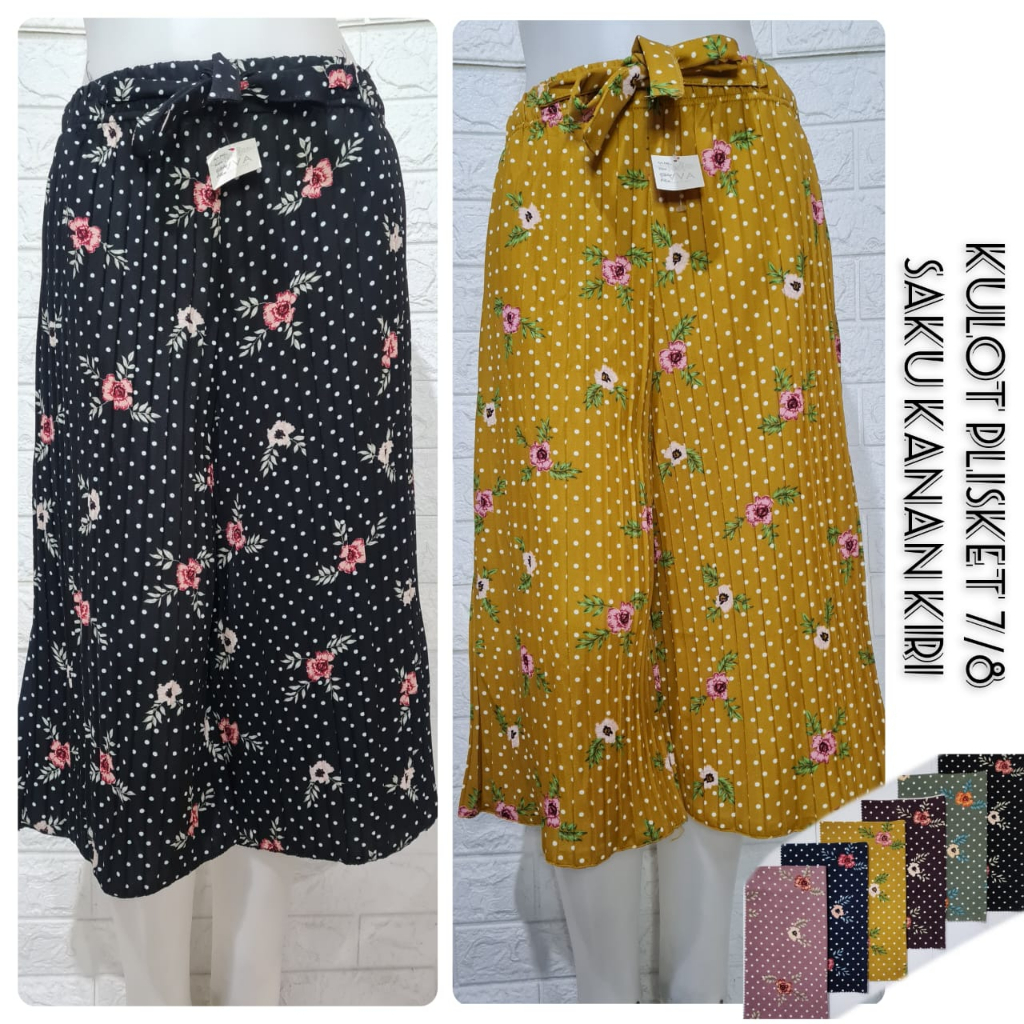 Sinayah olshop | celana kulot wanita 7/8 motif bunga mawar bahan voxy BB 45 - 85 KG | celana pendek 