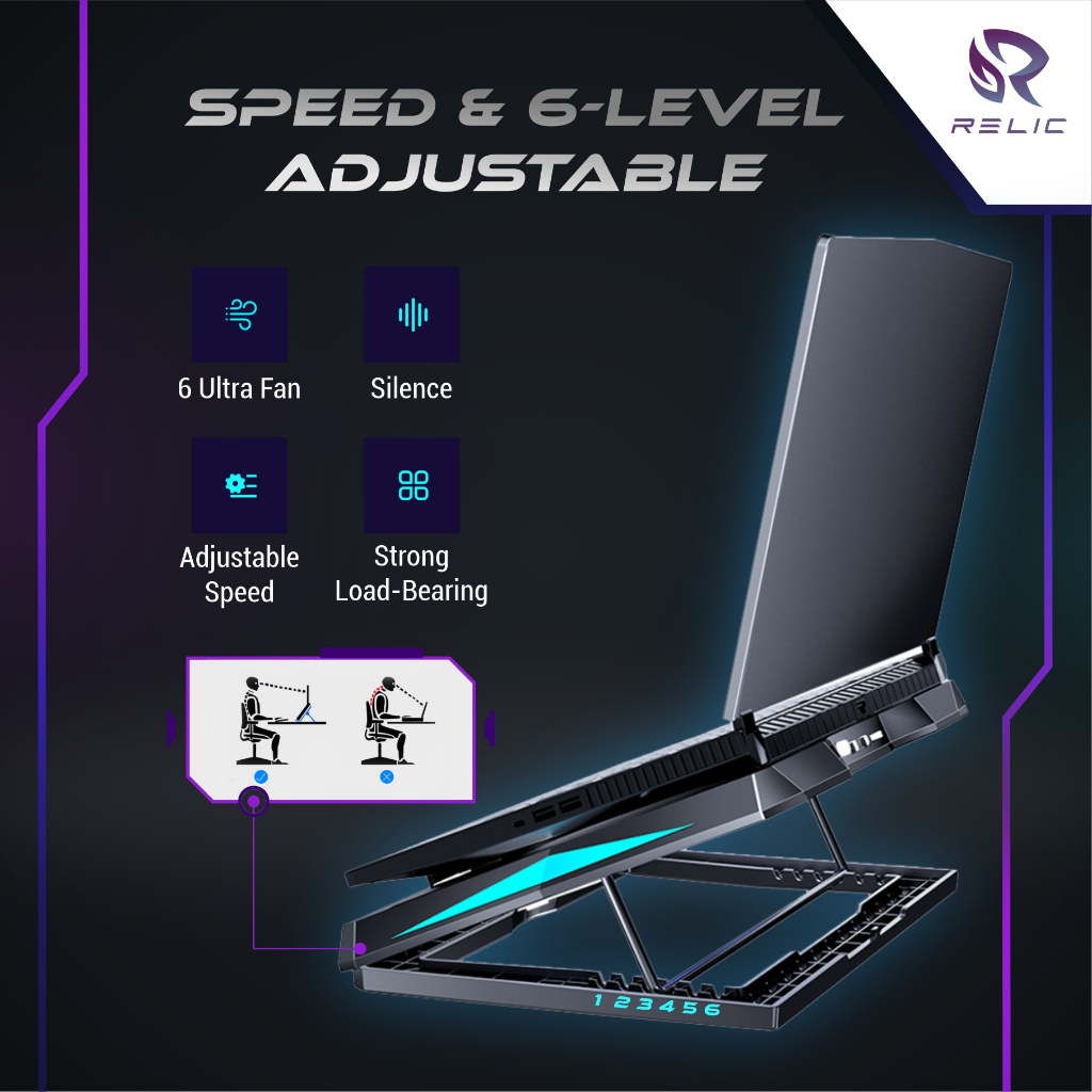 Cooling Pad Laptop Gaming Laptop 6 Fan LED Silent Noise - Coolingpad / Kipas laptop gaming / Pendingin Laptop / Kipas Laptop / Stand Laptop / Coolingpad Laptop