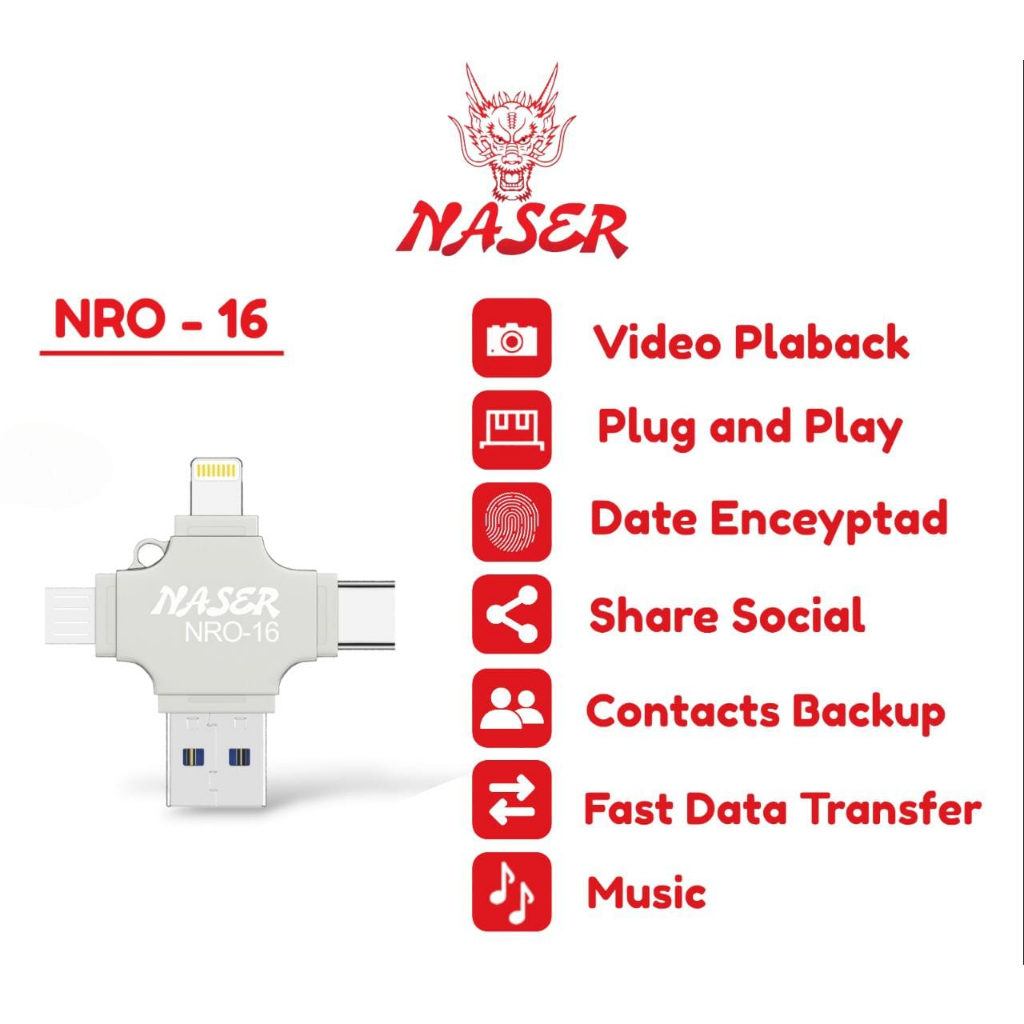 NASER OTG 4IN1 NRO-16 / Otg Usb 3.0 to Micro + Type C + Lightning / 4in1 Usb Flash Drive Multi Function