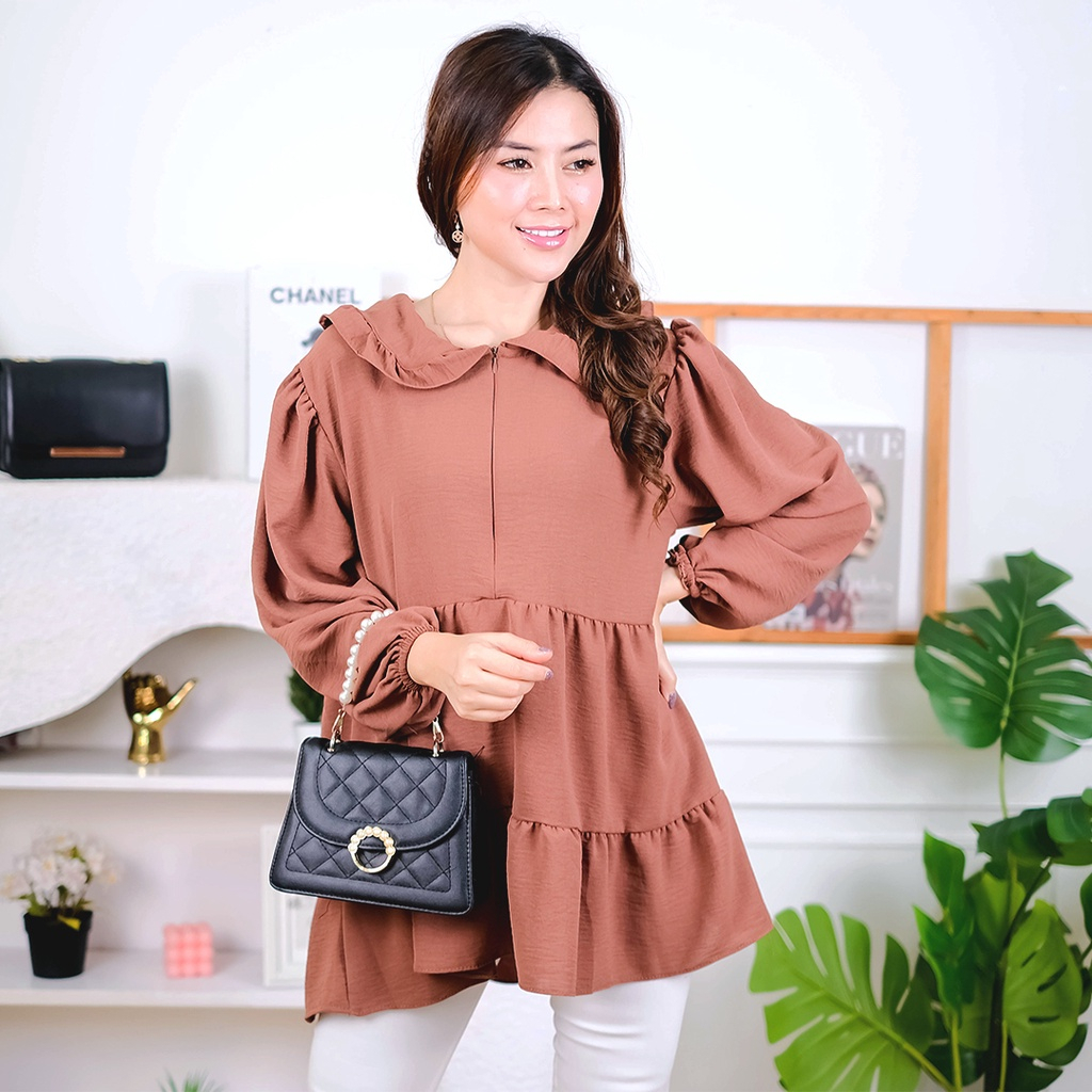 Amara blouse baju atasan kerah rebah fashion wanita terbaru bahan CEY Airflow Crinkle