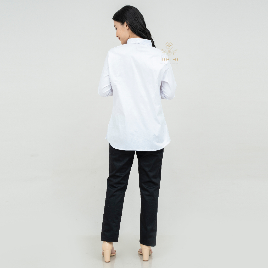 Dibihi Shirt Kemeja Putih Polos Wanita Lengan Panjang Bahan Katun Stretch