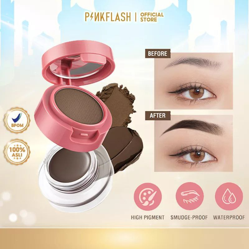 Lovefashion - PINKFLASH 2in1 Eyebrow Cream &amp; Powder Gel pomade kosmetik alis Waterproof smudge-proof high pigment lasting Multi-uses