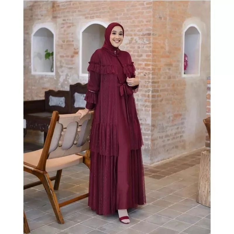 Baju Gamis Wanita Terbagus Kekinian 2023 Vanda Series Dress Gamis Muslimah Crinkle Airflow Mix Brukat Tile Dot Gamis Muslim Kondangan Wanita Gaun Pesta Premium