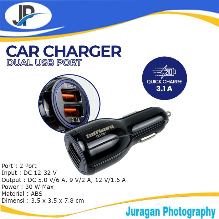 Car Charger Dual USB Port 3.1A QC3.0 / Charger Mobil Dual USB Port