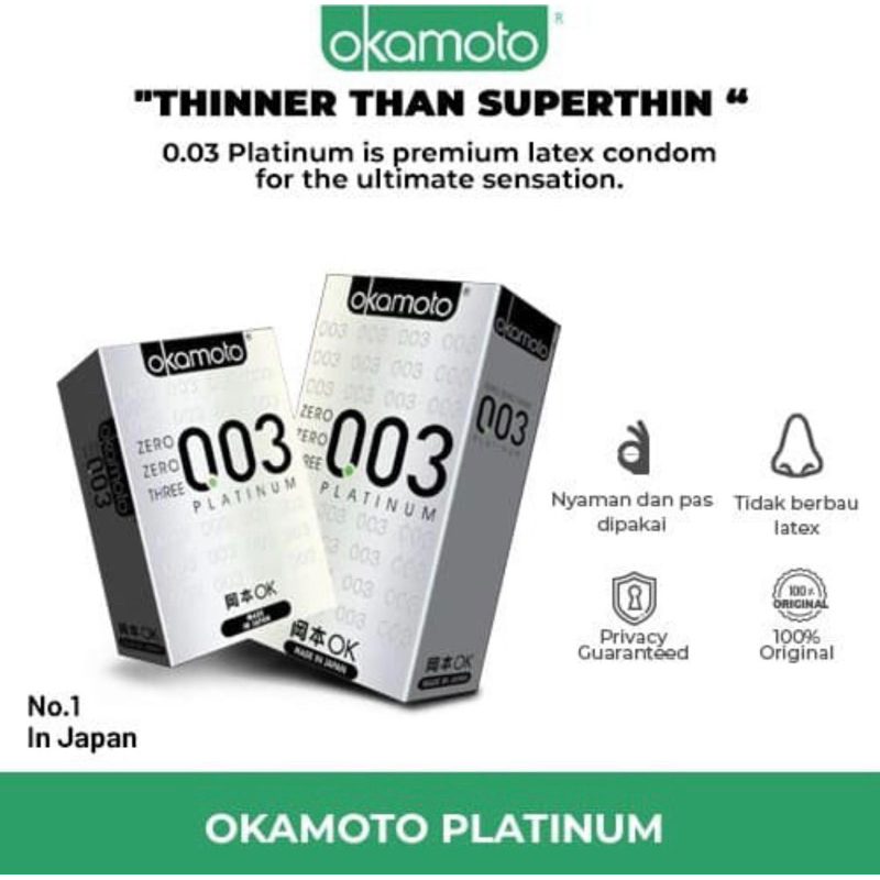 Okamoto platinum 0.03 isi 2 | isi 10 ( kondom super tipis )