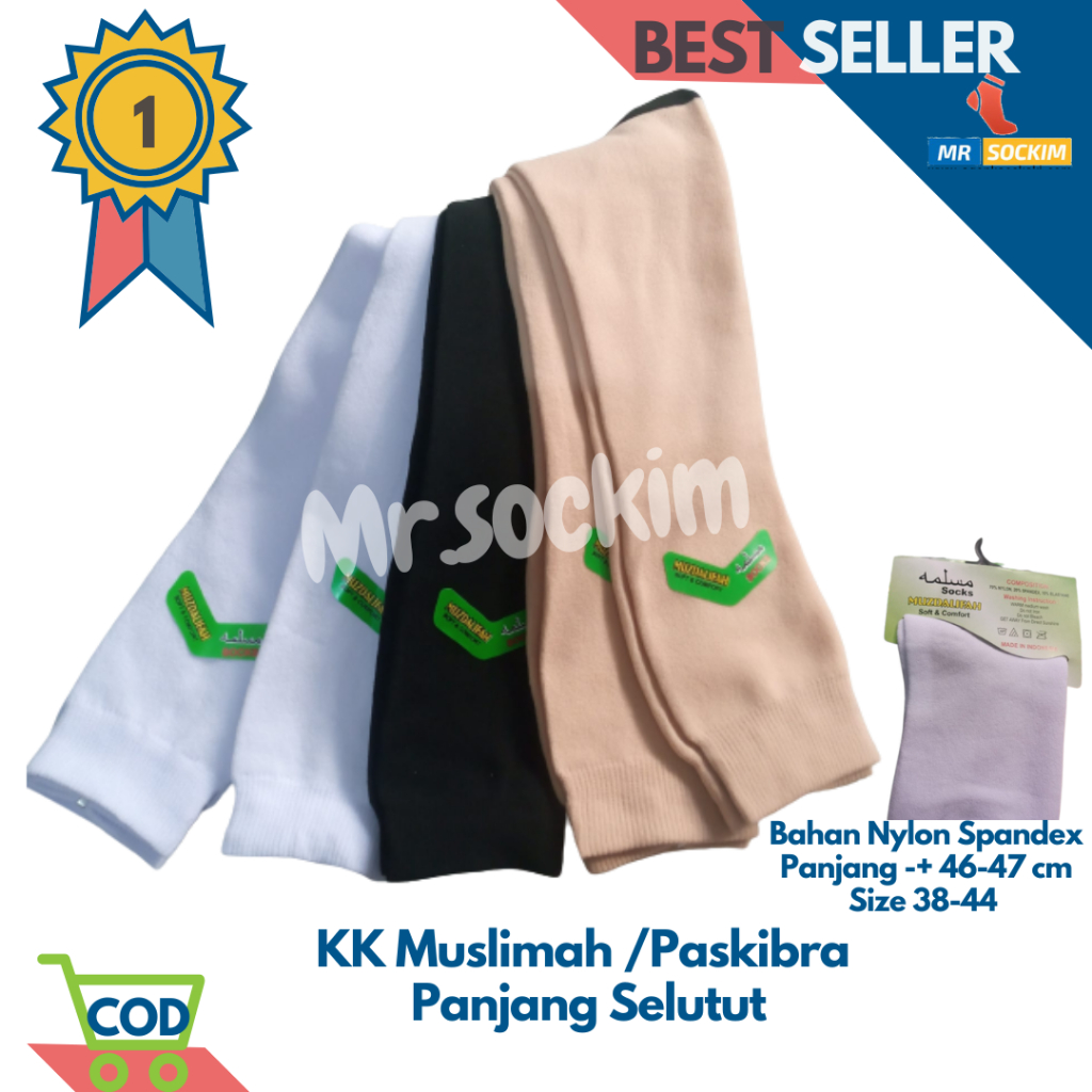 Kaos kaki Muslimah Paskibraka Panjang selutut Polos Nylon spandek putih krem hitam berkwalitas bisa untuk haji dan Umroh Grosir