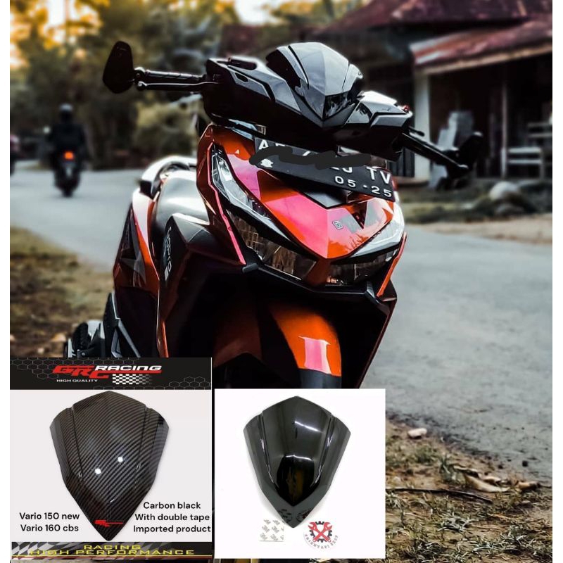 Visor variasi honda vario 125 150 led old bahan anti pecah warna hitam &amp; carbon celup wtp free dobel tape