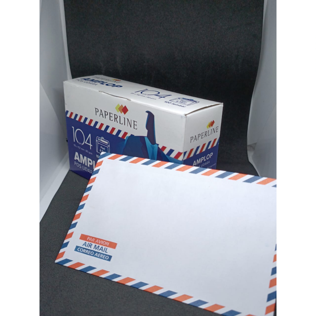 AMPLOP 104 AIR MAIL BERLEM BERGARIS PUTIH MERAH DAN BIRU MEREK PAPERLINE 1 PAK ISI 100 PCS