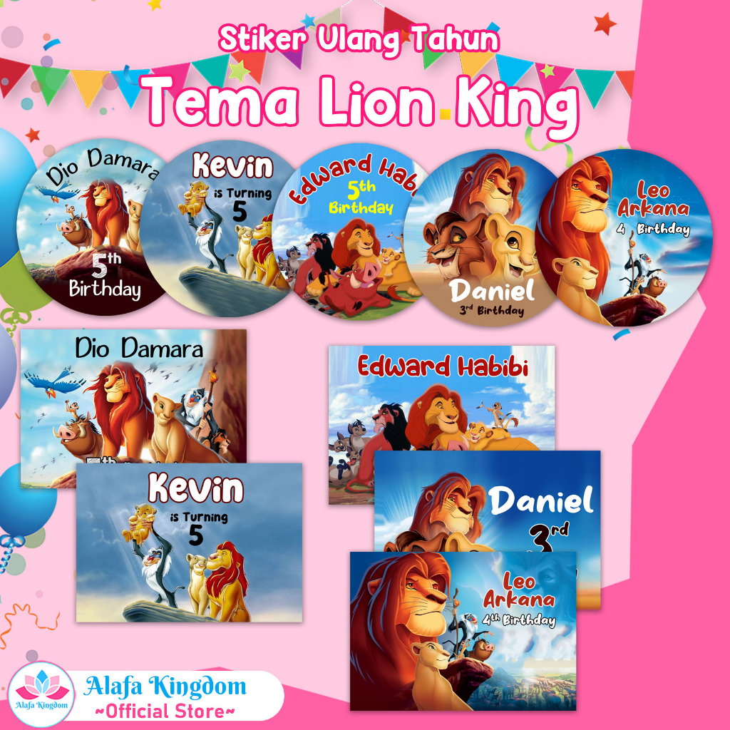 

alafakingdom Stiker Ultah Ulang Tahun Tema Lion King Custom