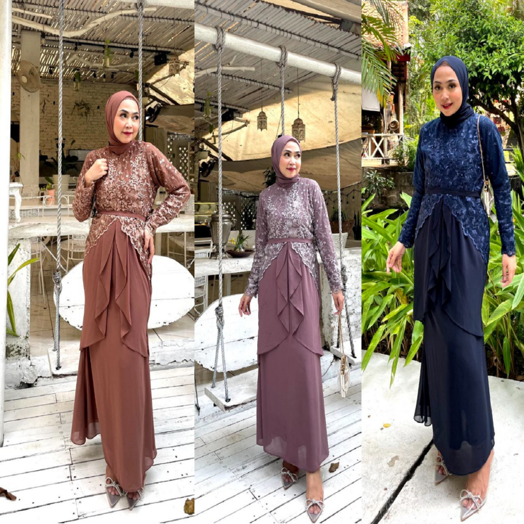 Kasya Long Dress Brukat Baju Kondangan Gamis Pesta Seragam Bridesmide Kebaya Lamaran Wisuda