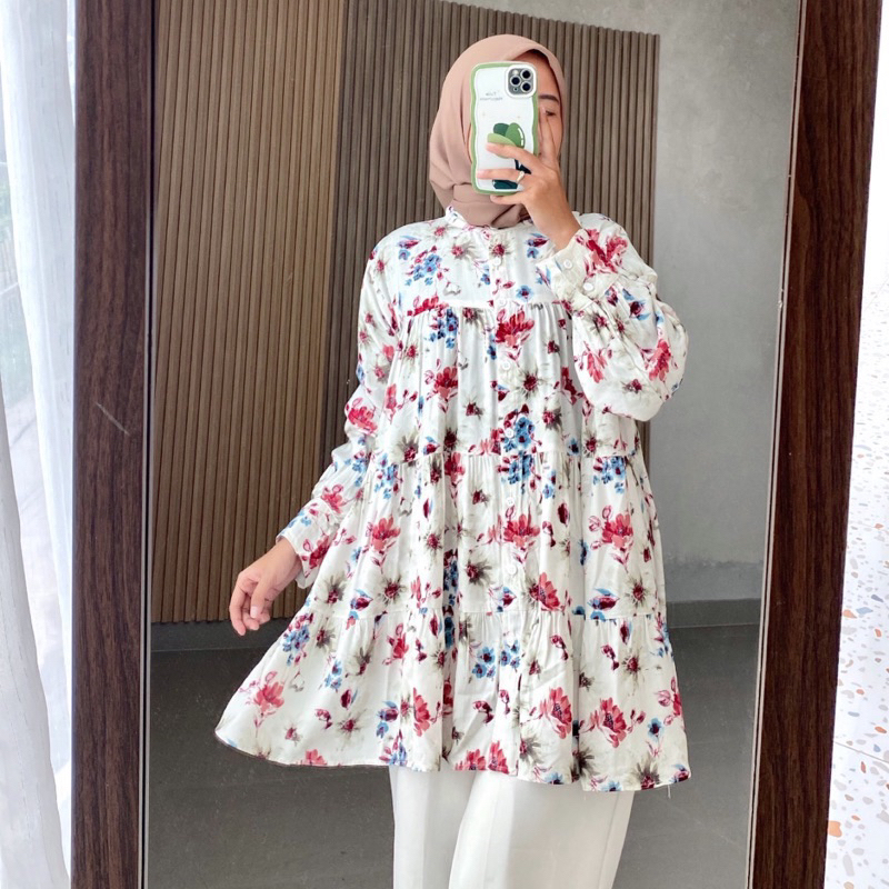 Helani Fashion | Kemeja Rempel Motif | Kemeja Rayon | Kemeja Crinkle | Blus dan Kemeja Wanita | Keme