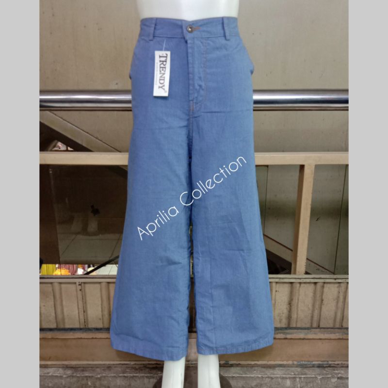 CELANA JEANS WANITA KULOT DENIM SEMI JEANS KANCING RISLETING DEPAN