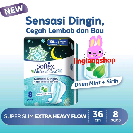 Softex Natural COOL Slim 36cm 8 pads pembalut wanita sensasi mint dingin night wing malam (no.256)