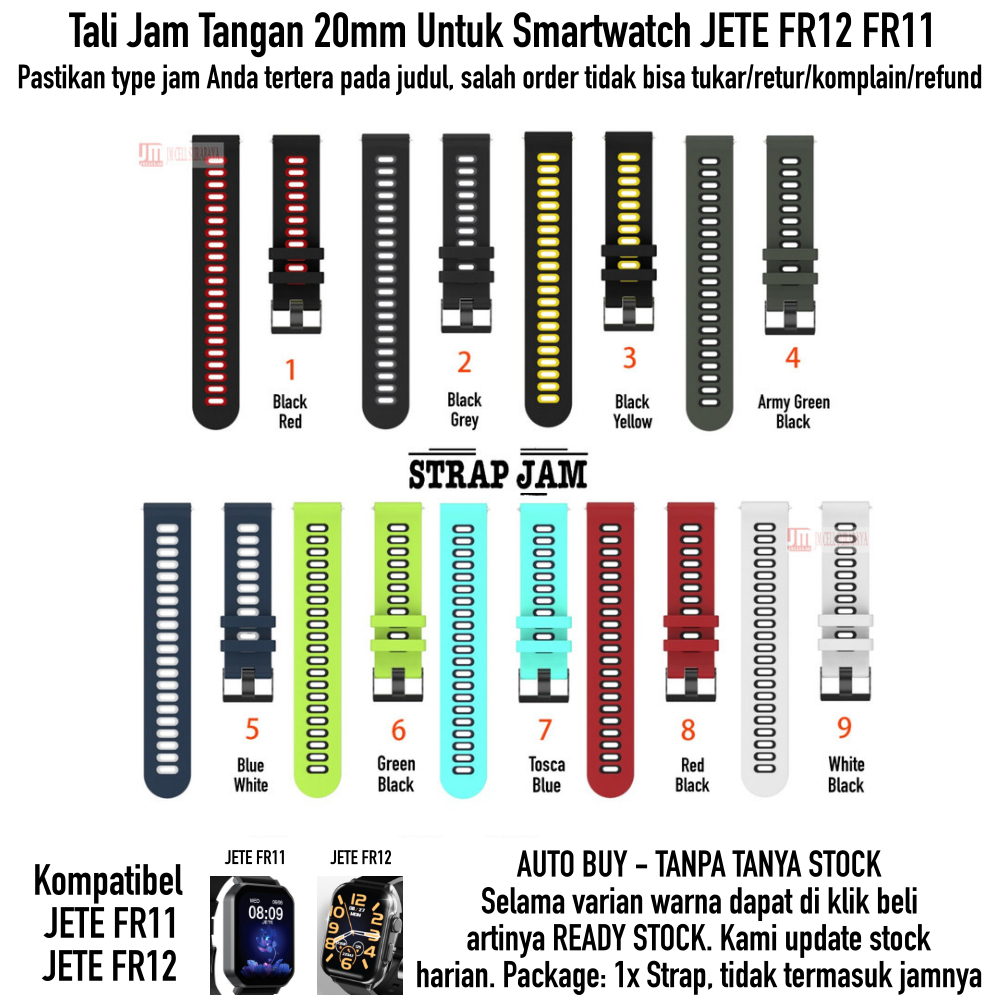 Tali Jam 20mm Strap Smartwatch Jete FR12 FR11 - Dual Tone Rubber Silikon