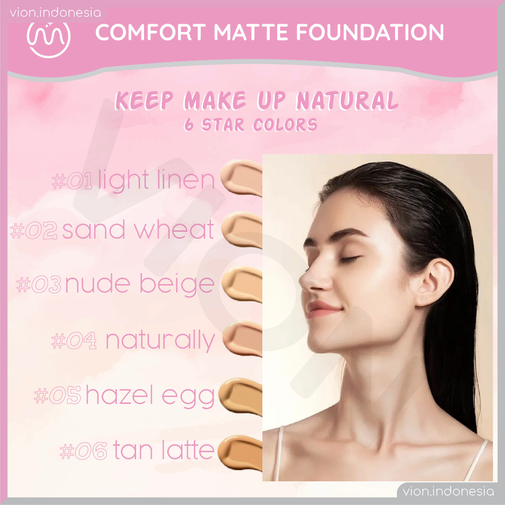 MINIPINK Foundation Comfort Long Lasting Matte Foundation All Day 6 Colors MP020