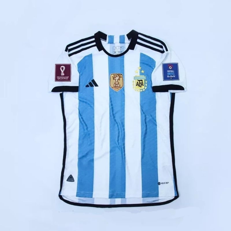 JERSEY BOLA PLAYER ISSUE ARGENTINA HOME BINTANG 3 2022 2023 FULL PATCH HEAT-RDY TOP QUALITY