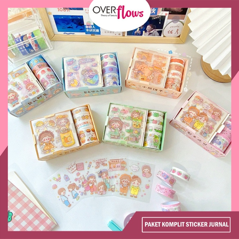 OVERFLOWS.ID PAKET KOMPLIT JURNAL DIARY STICKER DIY WASHI STIKER SET