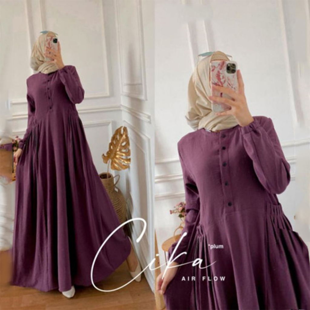 MAY DRESS CIKA FAB AIRFLOW CRINKLE PREMIUM LD 105 PB 140 SAKU KANAN KIRI BUSUI GAMIS LEBARAN