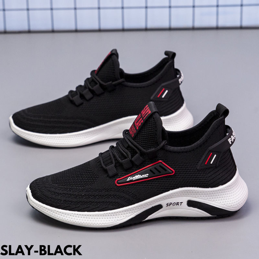 Gypsy - Sepatu Sneakers Pria Black Apricot Slip-On Bahan Rajut Import Kece Sport Slay