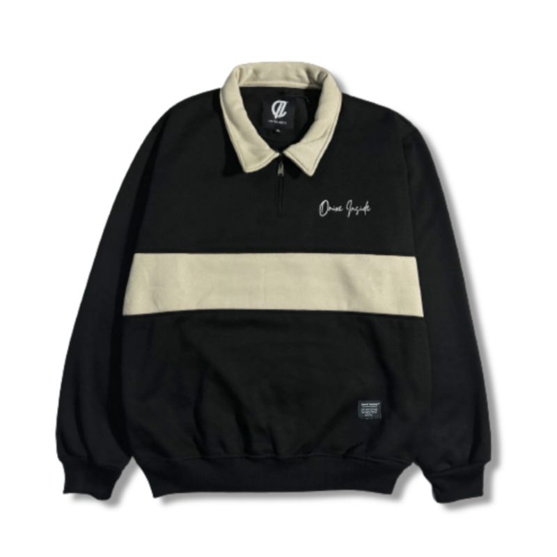 Onixe Inside Jaket Rugby Pria & Wanita (UNISEX) Kombinasi  Original High Quality Distro(Bisa COD)-RUGBY| HITAM-BEIGE